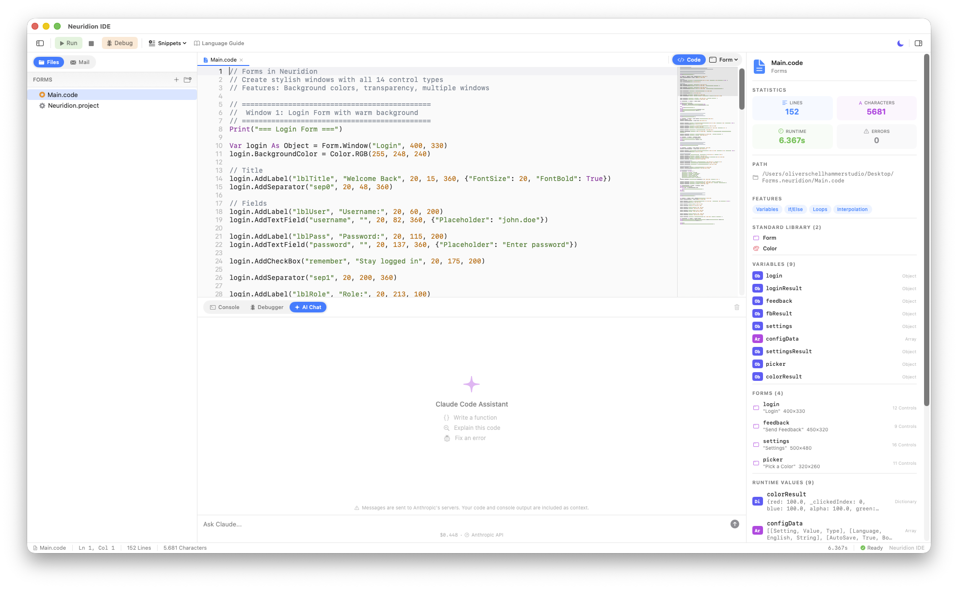 AI Chat panel