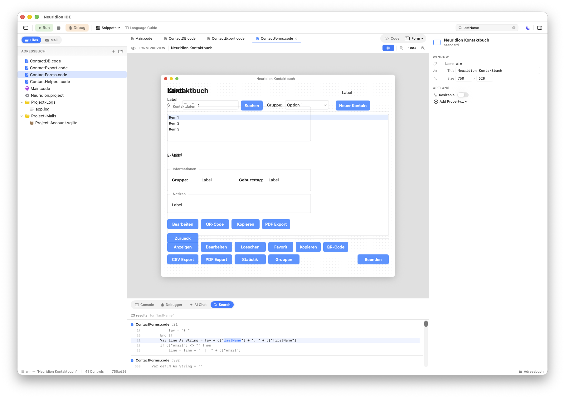 Address book form example