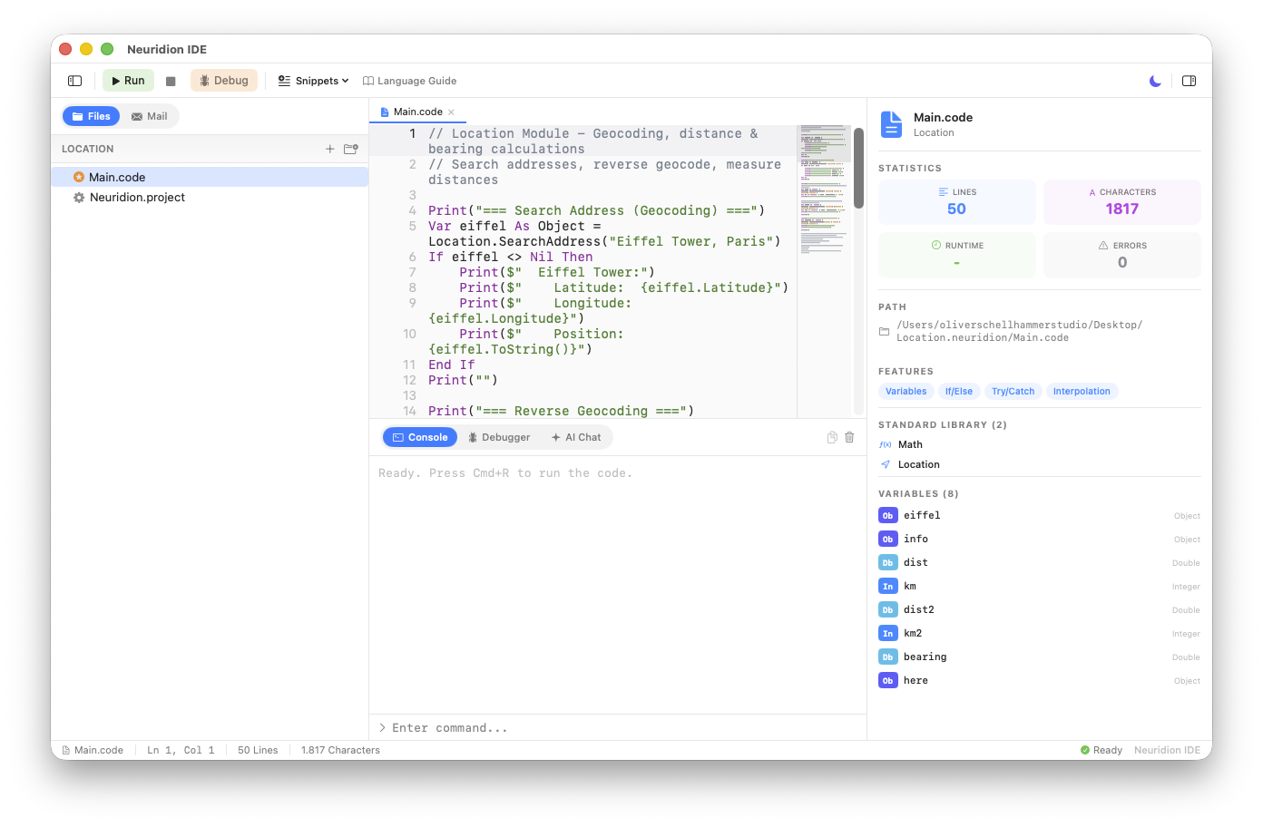 Neuridion IDE Overview